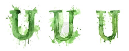 Photo for Ai Generated Art Watercolor Set of Multiple Different Pastel Sage Green Capital U Letters On a White Background - Royalty Free Image