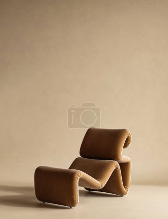 Conceptual vintage interior studio room with stucco wall. Creative composition armchair in warm pastel color. Mockup empty background. 3d rendering. High quality 3d illustration.
