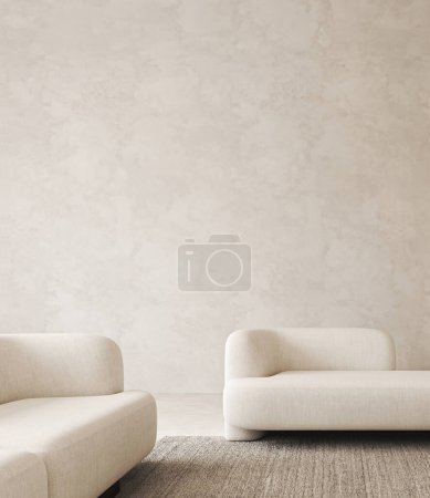 Téléchargez les photos : Ce salon contemporain présente une causeuse et un fauteuil beige moelleux, incarnant une esthétique minimaliste avec un design épuré et simple - en image libre de droit