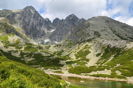 Photo for A landscape with one of the most famous mountain lakes in the Slovakian Tatra Mountains, Skalnate Pleso (Rocky Tarn) and Lomnicky peak on background - Royalty Free Image