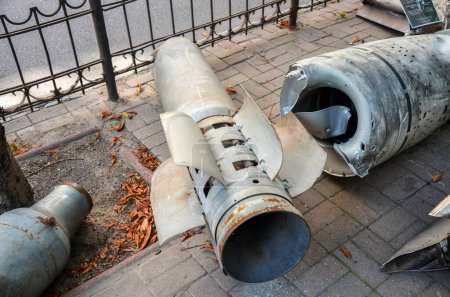 Foto de Missile of the multiple rocket launcher that were fired on the territory of Ukraine by russian invaders - Imagen libre de derechos