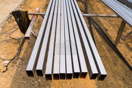 Photo for Pile of many different sizes of building material galvanised steel - Royalty Free Image