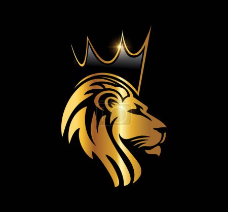 Illustration for Golden Lion Head with Crown Logo Vector Icon - Royalty Free Image