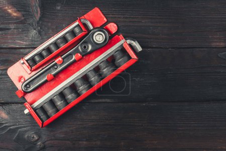 Photo for Socket wrench set isolated on white background. Socket wrench kit close-up. High quality photo - Royalty Free Image