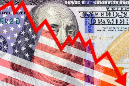 Falling graph on the background of the American dollar. Downtrend. High quality photo