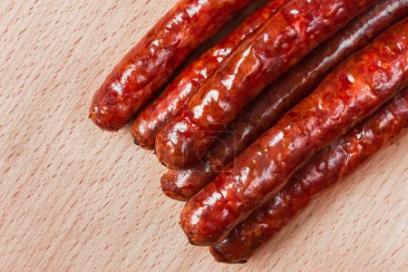 Photo for Fried bratwurst. Grilled sausages. BBQ sausages on a plate. High quality photo - Royalty Free Image