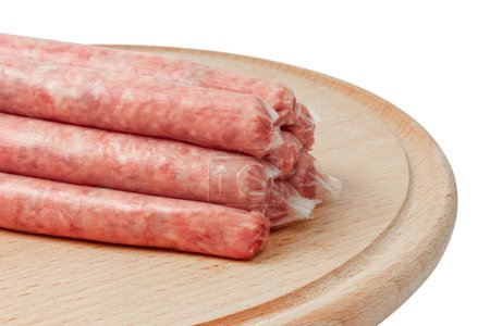 Photo for Homemade sausages isolated on white. Thin sausages. High quality photo - Royalty Free Image