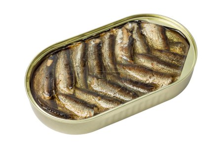 Canned sprats in oil. Isolate on a white background. High quality photo