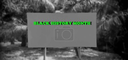 Photo for Black History Month in real life, with large writing board retro landscapes palm trees concept. - Royalty Free Image