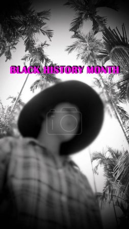 Photo for Person wearing hat standing middle betel nut trees, vertical retro blur picture, with concept black history month in real life. - Royalty Free Image