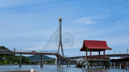 A  Cable-stayed bridge, dual-carriageway of Sultan Haji Omar 'Ali Saifuddien Bridge ( Temburong Bridge), Bandar Sri Begawan, Brunei Darussalam.