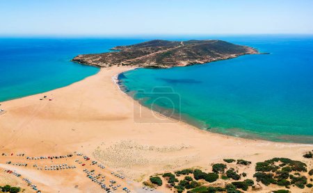 Photo for Aerial birds eye view drone photo Prasonisi on Rhodes island, Dodecanese, Greece. Panorama with nice lagoon, sand beach and clear blue water. Famous tourist destination in South Europe - Royalty Free Image