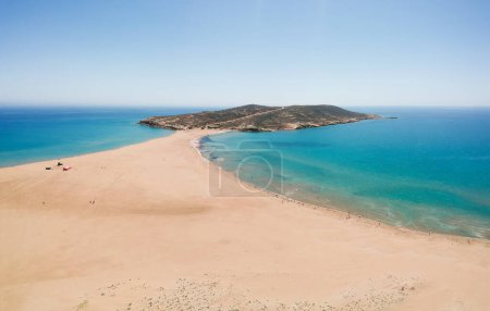 Photo for Aerial birds eye view drone photo Prasonisi on Rhodes island, Dodecanese, Greece. Panorama with nice lagoon, sand beach and clear blue water. Famous tourist destination in South Europe - Royalty Free Image