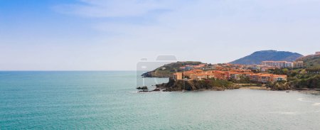 Photo for Panorama of Collioure harbour, Languedoc-Roussillon, France, South Europe. Ancient town with old castle on Vermillion coast of French riviera. Famous tourist destination on Mediterranean sea - Royalty Free Image