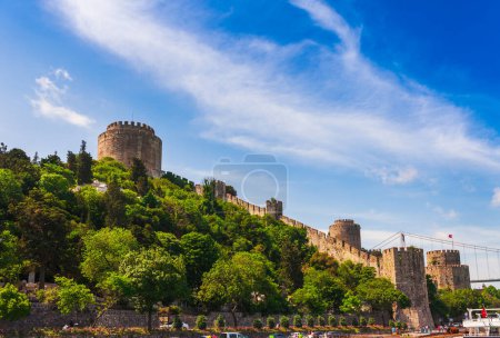 Photo for Panoramic view of Istanbul. Panorama cityscape of famous tourist destination Bosphorus strait channel. Travel landscape Bosporus, Turkey, Europe and Asia. - Royalty Free Image