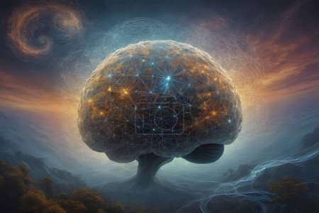 AI generated- Marvel at the wonders of mathematics and brain science with captivating compositions featuring intricate brain illustrations interwoven with mathematical symbols, equations, and geometric patterns against surreal backgrounds, illustrati