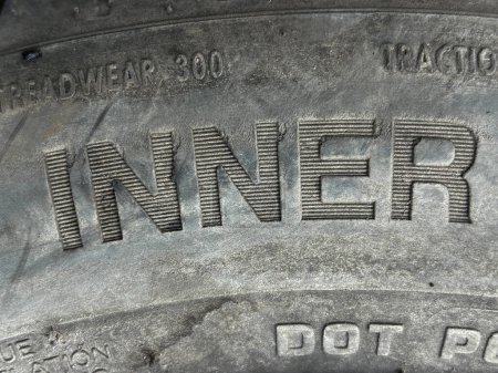 Photo for Closeup of text  INNER  on a old tyre with texture and patterns. - Royalty Free Image