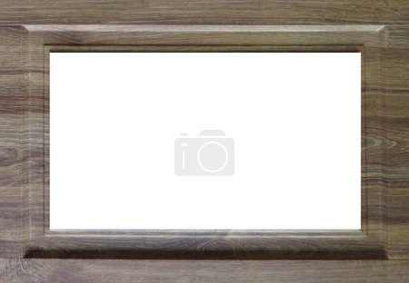 Photo for Brown wooden frame with white space. Wooden material background with empty raised frame and place for photo or text. - Royalty Free Image