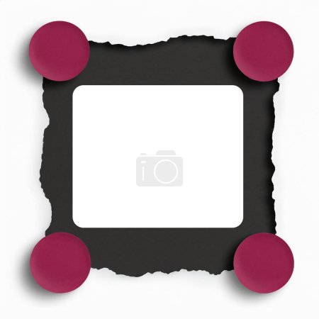 Téléchargez les photos : Étiquette créative avec place pour message, texte. Illustration de fond noir avec cadre blanc et broches rouges, bannière. - en image libre de droit