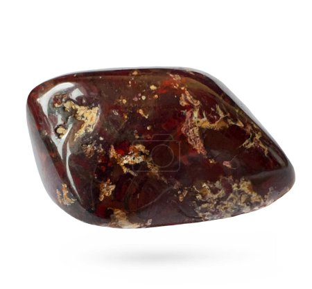 Jasper Breccia reddish-brown healing stone. Brown-red jasper, stone of loyalty, contains iron, manganese, hematite. Object isolated.