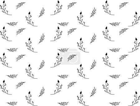 Ilustración de Patrón sin costura floral dibujado a mano con ramitas con hojas. Patrón sin costuras con ramitas negras sobre fondo blanco. Ilustración vectorial floral para tela, diseño textil, fondos de pantalla, fondo de página web, texturas superficiales. - Imagen libre de derechos