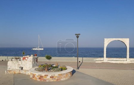 Photo for Seafront of Benitses in Corfu, Greece. - Royalty Free Image