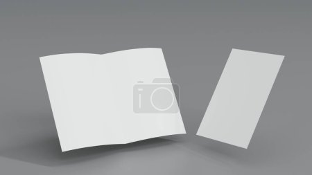 Foto de Folleto de la tarjeta postal del folleto del volante A4 del papel en blanco, textura bifold semi-doblada de la plantilla de la maqueta, representación 3d. - Imagen libre de derechos