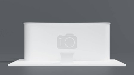 Téléchargez les photos : Modèle de maquette blanche présentoir de stand d'exposition de système de stand d'exposition pour le salon de l'événement dans le centre de hall d'exposition, salle de convention, rendu 3D. - en image libre de droit