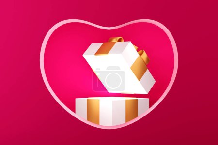 Foto de Caja de regalo abierta en forma de corazón en blanco, para el día de San Valentín, fiesta o celebración de la boda, representación 3D. - Imagen libre de derechos