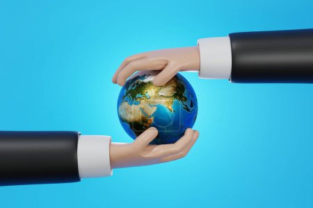 Foto de Empresario de la mano de la celebración del mundo de la tierra giran en torno, en todo el mundo concepto global de negocios o comunicación, 3D renderizado. - Imagen libre de derechos
