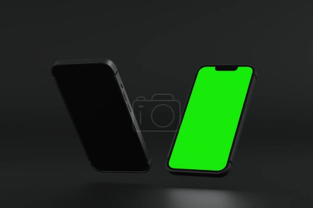 Foto de Teléfono móvil teléfono inteligente mostrar pantalla verde, presentación del sitio web de la aplicación, representación 3D. - Imagen libre de derechos
