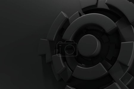 Foto de Forma y anillo de cilindro de fondo simple gris oscuro, renderizado 3D. - Imagen libre de derechos