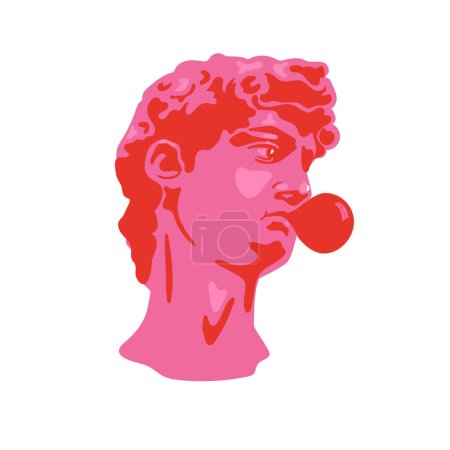 Illustration for Abstract greek ancient sculpture of head. Vector hand drawn illustrations of modern statues. Pink and red pop art element for your design. - Royalty Free Image