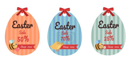 Vector Easter sale banners with cute cartoon characters bee and chicken