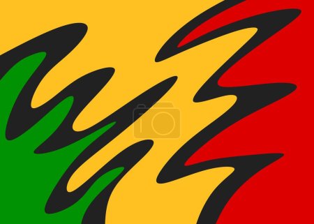 Téléchargez les illustrations : Fond abstrait avec motif de lignes ondulées colorées et avec thème de couleur jamaïcaine - en licence libre de droit