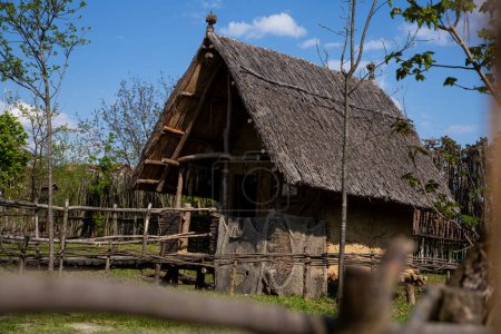 Fishermans house exterior of Serbian settlement at the banks of Danube river from Neolithic period dated to 5400 BC