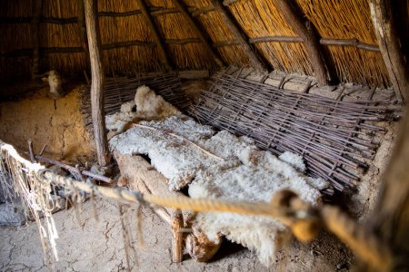 Ancient fisherman's hut interior of Serbian settlement at the banks of Danube river dating from neolithic period 6000 years ago