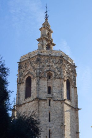 Photo for Views of the Micalet tower from the Plaza de la Virgen in the city of Valencia (Spain) a sunny day with blue sky - Royalty Free Image