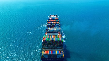 Photo for Aerial view of container cargo ship in sea. - Royalty Free Image