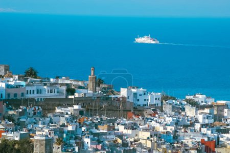 Photo for City skyline with mosque in the middle. Tangier, Morocc - Royalty Free Image