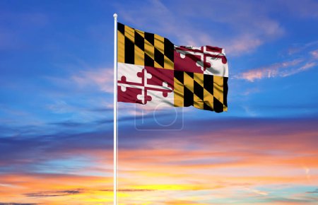 Foto de Bandera de Maryland en asta de bandera y azul sk - Imagen libre de derechos