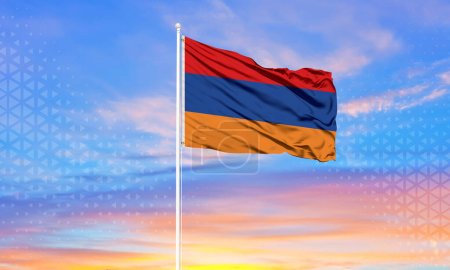 Foto de Bandera nacional de Armenia ondeando a la luz del sol - Imagen libre de derechos