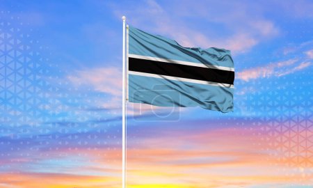 Botswana national flag waving in beautiful clouds