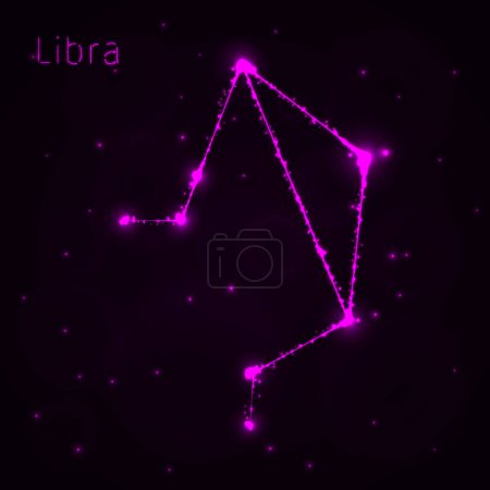 Libra Illustration Icon, Lights Silhouette on Dark Background. Glowing Lines and Points