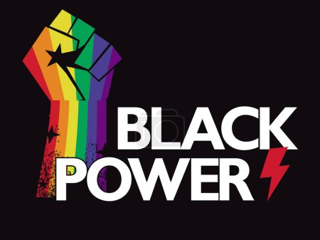 Illustration for Black Power. T-shirt design of a fist with the colors of the rainbow and the symbol of thunder. vector illustration for black history month. gay pride poster - Royalty Free Image