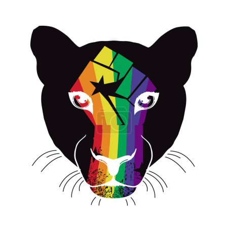 Illustration for T-shirt design of a clenched fist and a black panther face. vector illustration for black history month. Gay pride poster - Royalty Free Image