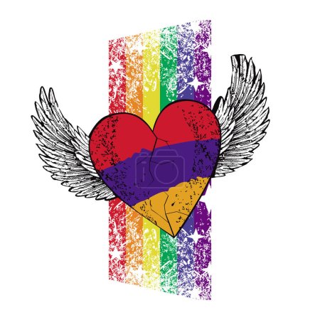 Illustration for T-shirt design of a winged heart with the colors of the Armenian flag. Vector illustration for gay pride day - Royalty Free Image