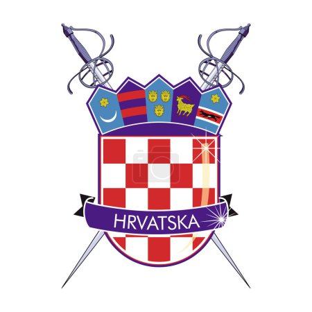 Illustration for Vector design of croatia coat of arms with crossed swords behind. - Royalty Free Image