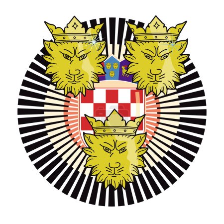 Illustration for Design for t-shirt of the coat of arms of dalmatia with three heads with crowns. - Royalty Free Image