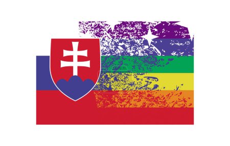 Téléchargez les illustrations : Conception du drapeau slovaque mélangé avec le drapeau de la fierté gay - en licence libre de droit